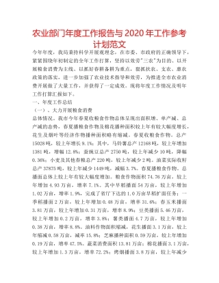 农业部门年度工作报告与2020年工作参考计划范文 