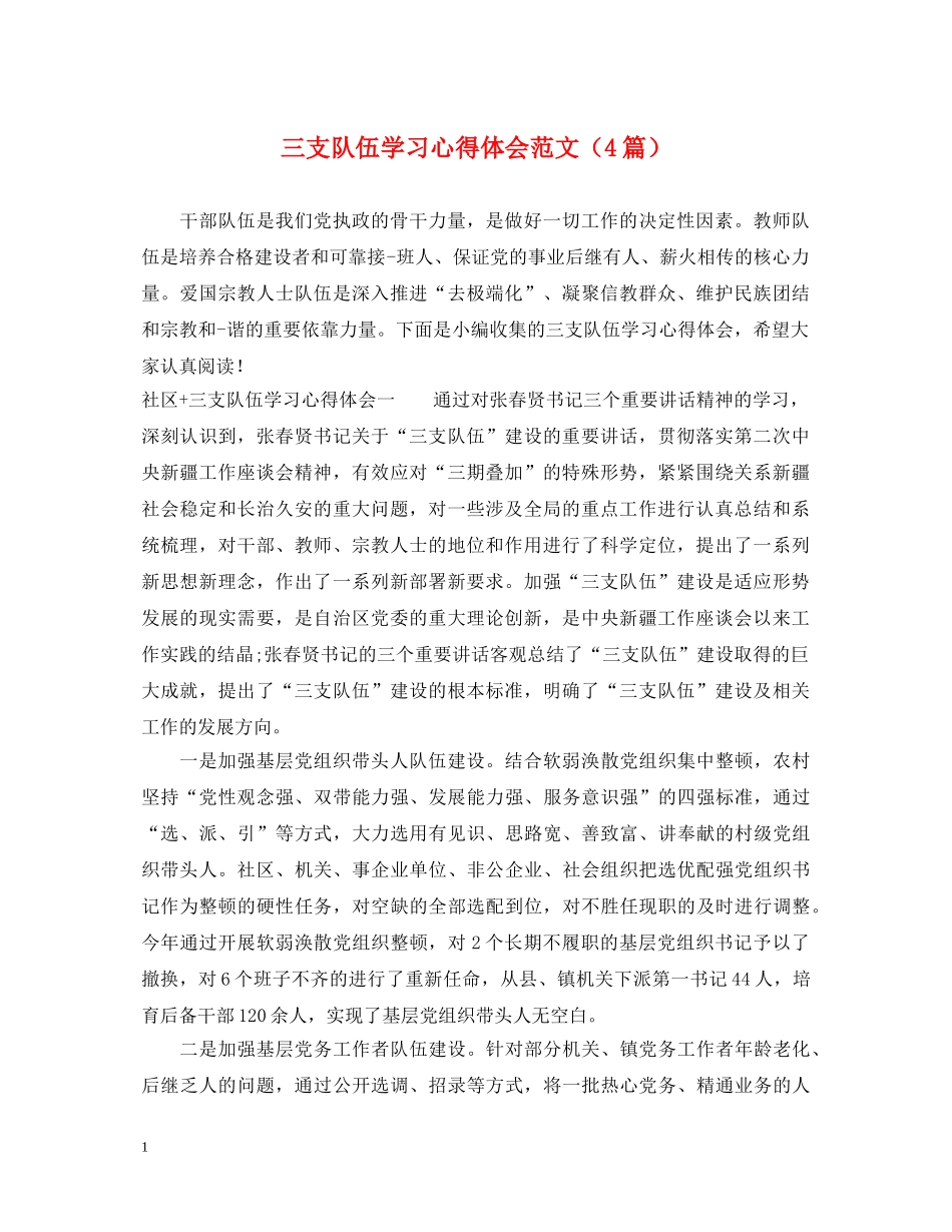 三支队伍学习心得体会范文（4篇） _第1页