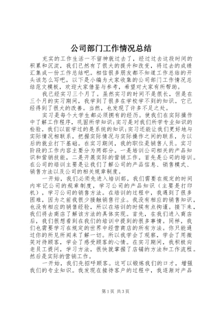 公司部门工作情况总结