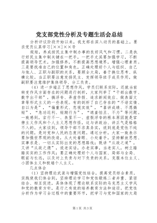 党支部党性分析及专题生活会总结