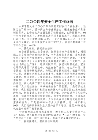 二○○四年安全生产工作总结