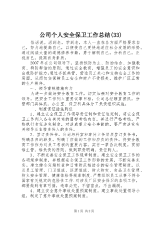 公司个人安全保卫工作总结(33)