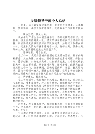 乡镇领导干部个人总结