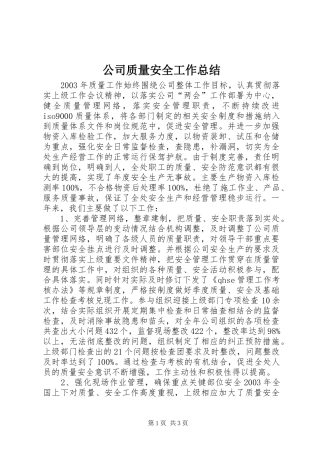 公司质量安全工作总结 (10)