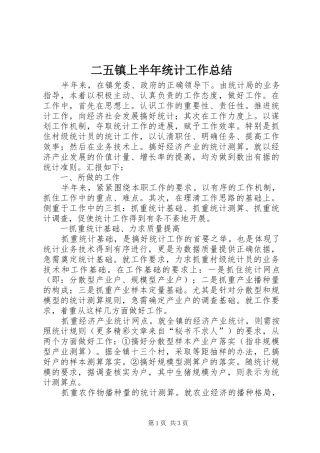 二五镇上半年统计工作总结