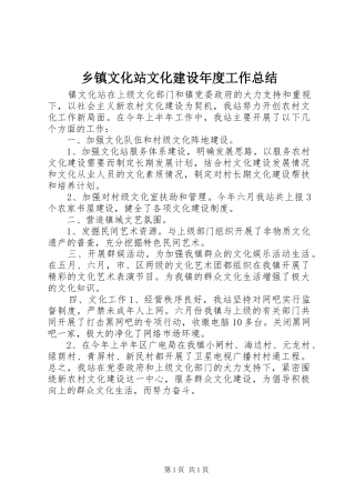 乡镇文化站文化建设年度工作总结