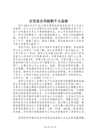 公交总公司挂职个人总结