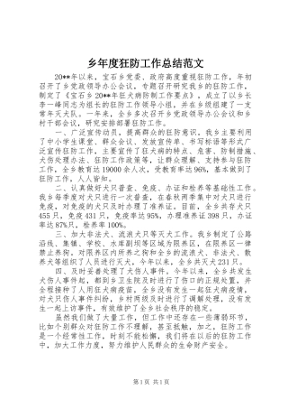 乡年度狂防工作总结范文