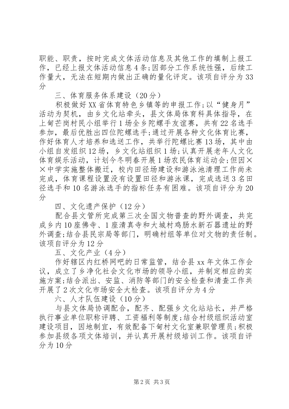 乡XX年文化体育工作自检自查总结_第2页