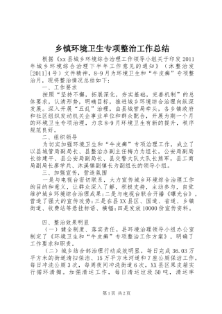 乡镇环境卫生专项整治工作总结