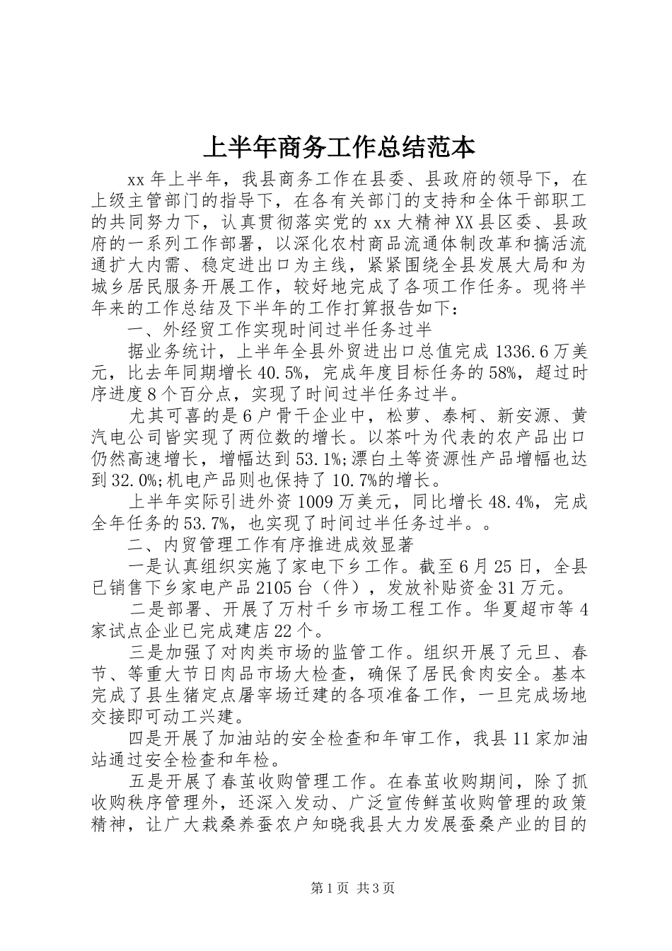 上半年商务工作总结范本_第1页