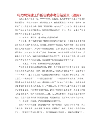 电力局党建工作的自我参考总结范文（通用） 