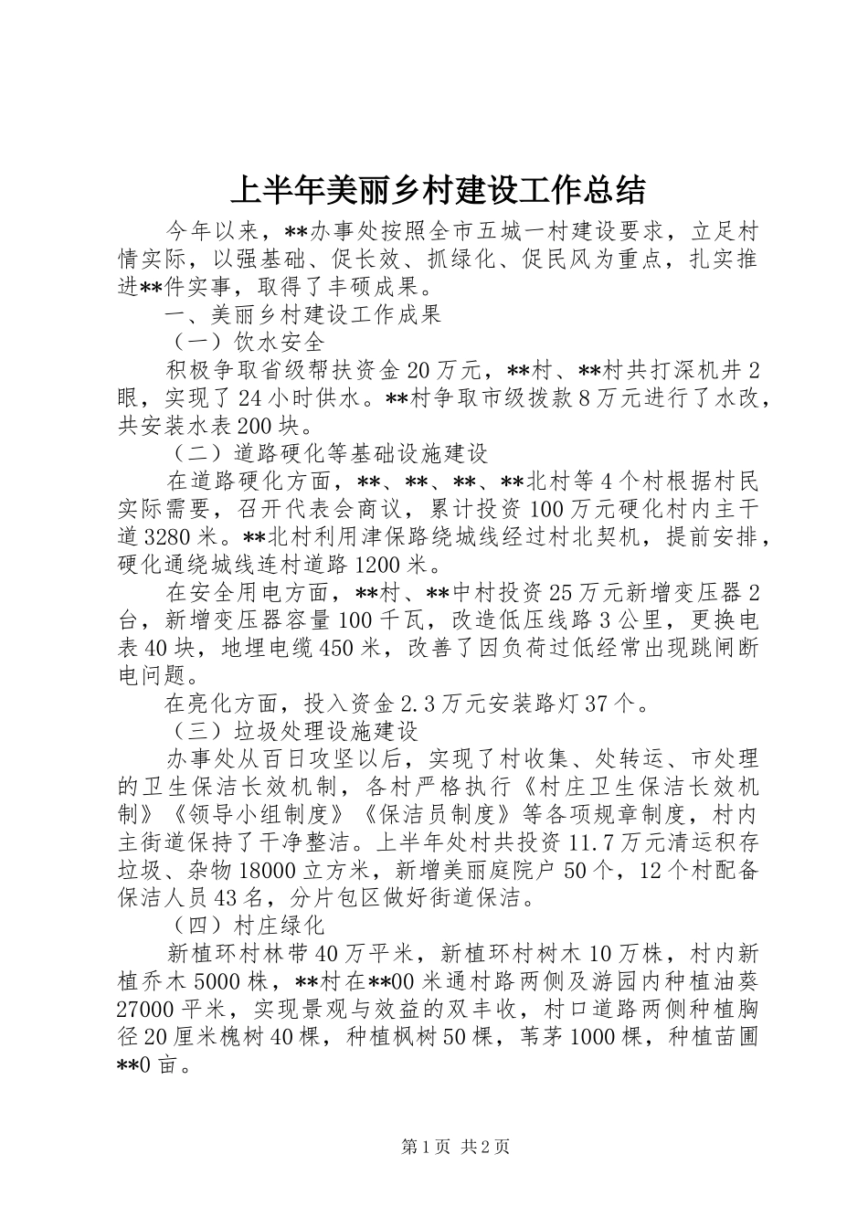 上半年美丽乡村建设工作总结_第1页
