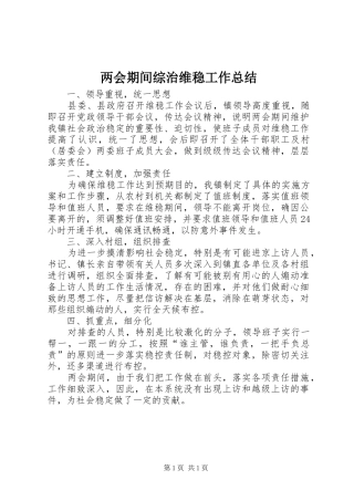 两会期间综治维稳工作总结