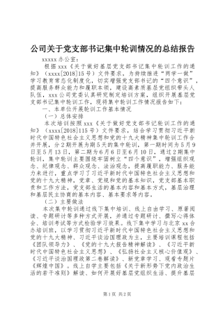 公司关于党支部书记集中轮训情况的总结报告