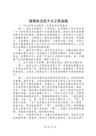 信用社主任个人工作总结