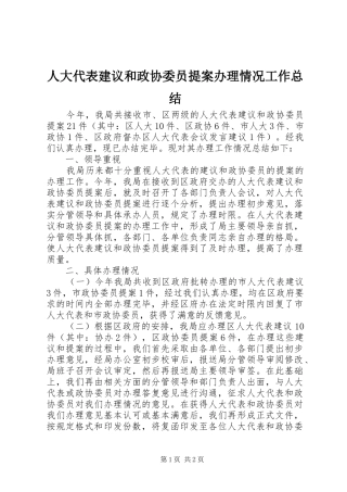 人大代表建议和政协委员提案办理情况工作总结