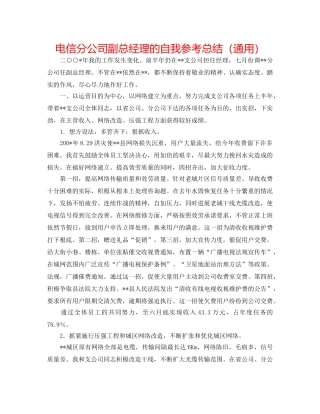电信分公司副总经理的自我参考总结（通用） 