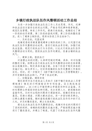 乡镇行政执法队伍作风整顿活动工作总结