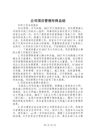 公司项目管理年终总结