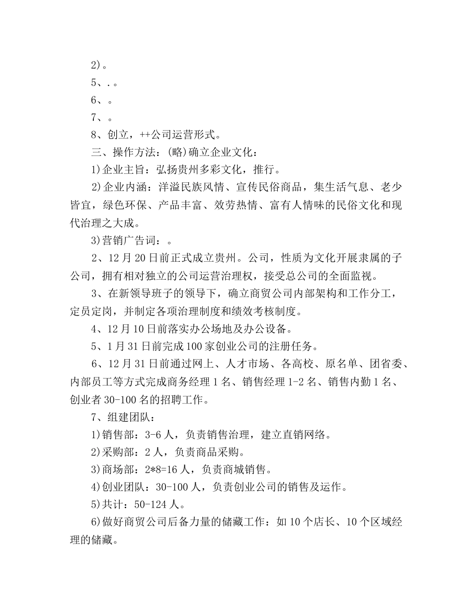 某民俗文化发展公司工作参考计划范文 _第2页