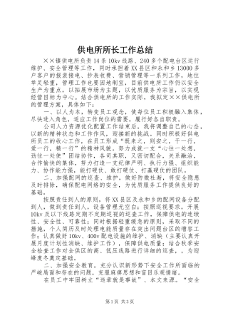 供电所所长工作总结