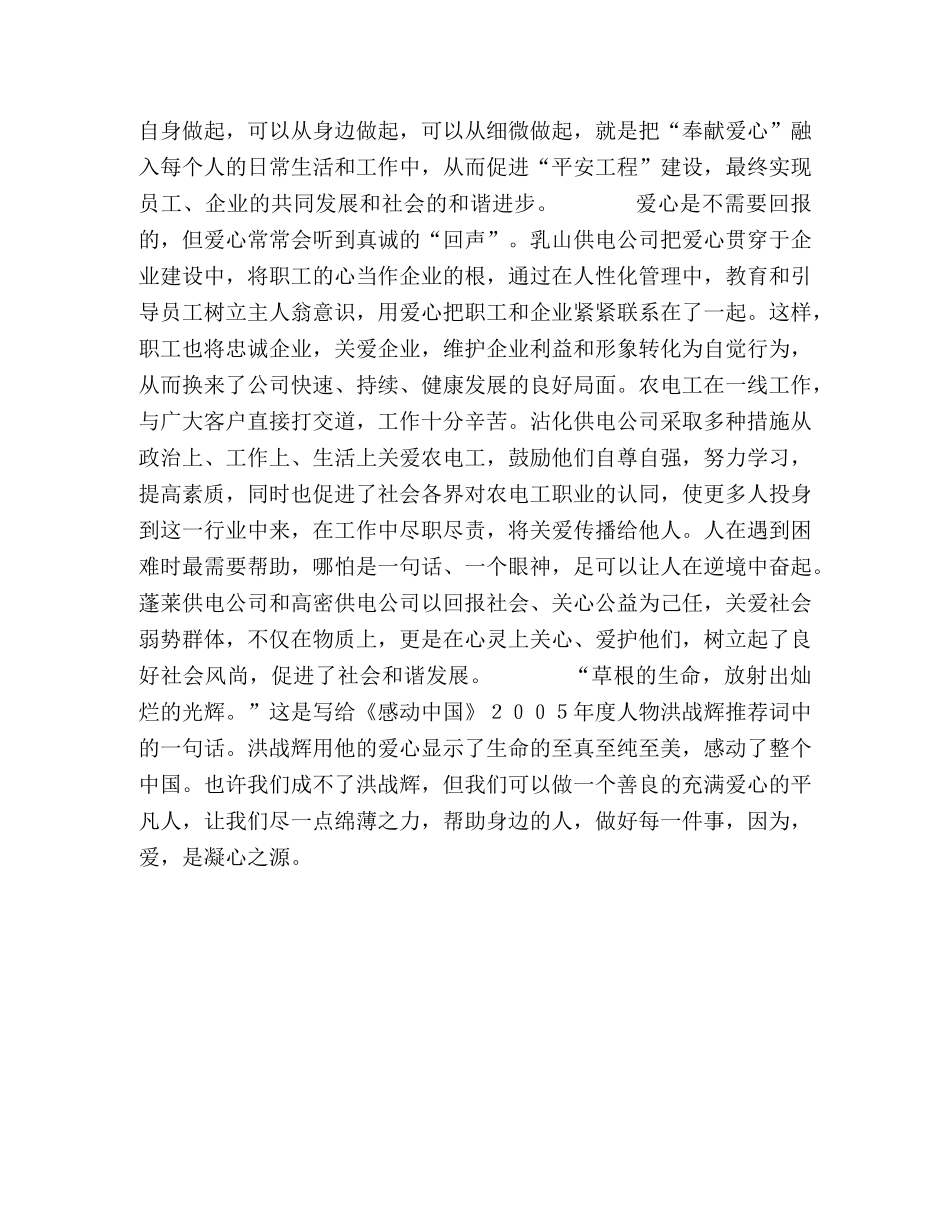 电力系统开展爱心活动实施、平安工程征文两篇 _第2页