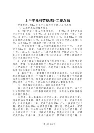 上半年社科劳资统计工作总结