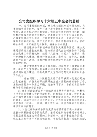 公司党组织学习十六届五中全会的总结
