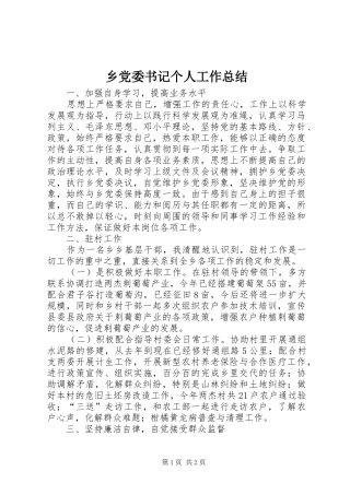 乡党委书记个人工作总结