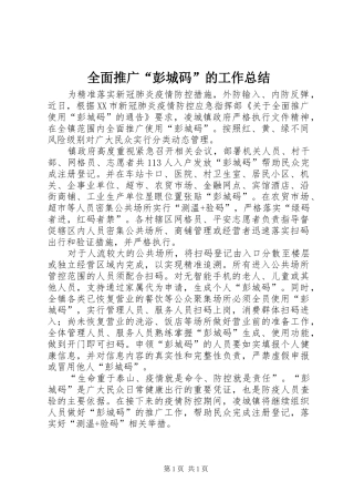 全面推广“彭城码”的工作总结