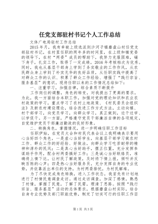 任党支部驻村书记个人工作总结