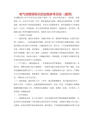 电气生产部班长的自我参考总结（通用） 