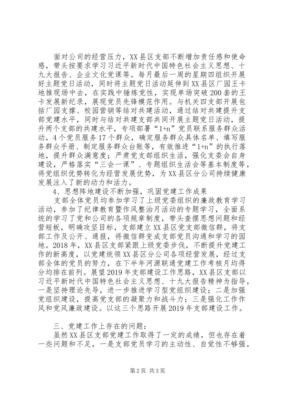 公司XX县区支部年度工作总结_第2页