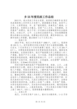 乡XX年度民政工作总结