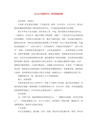 电力公司团委书记一职竞岗演讲稿 
