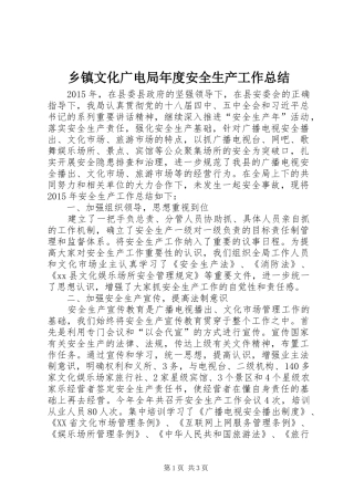 乡镇文化广电局年度安全生产工作总结