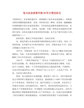 电力企业改革开放30年大变迁征文 