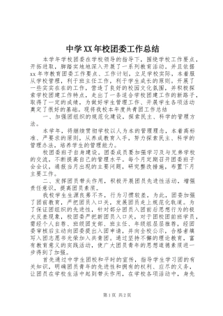 中学XX年校团委工作总结