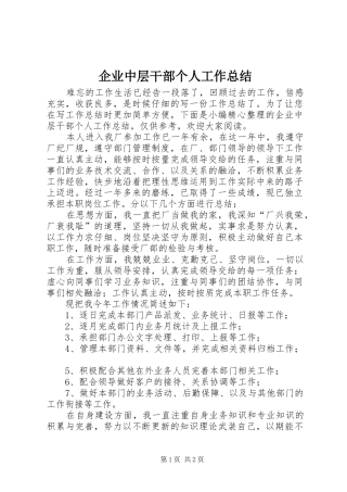 企业中层干部个人工作总结