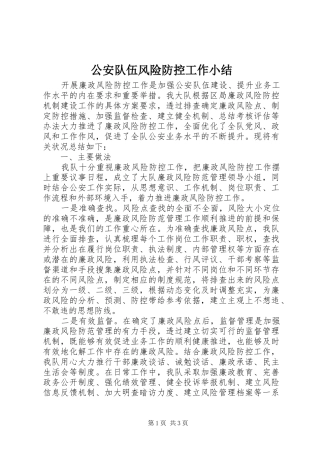 公安队伍风险防控工作小结