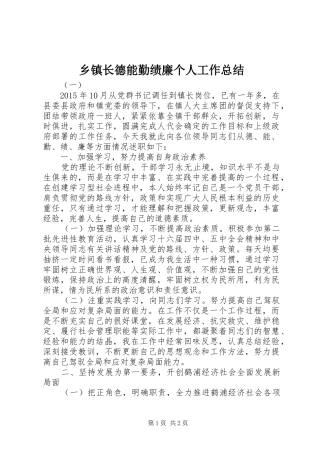 乡镇长德能勤绩廉个人工作总结