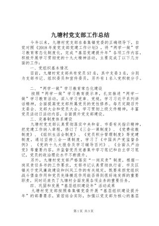 九塘村党支部工作总结