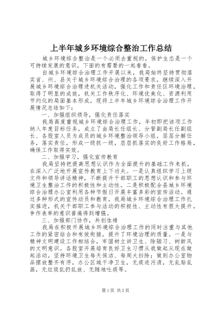 上半年城乡环境综合整治工作总结