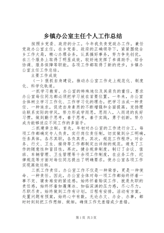 乡镇办公室主任个人工作总结