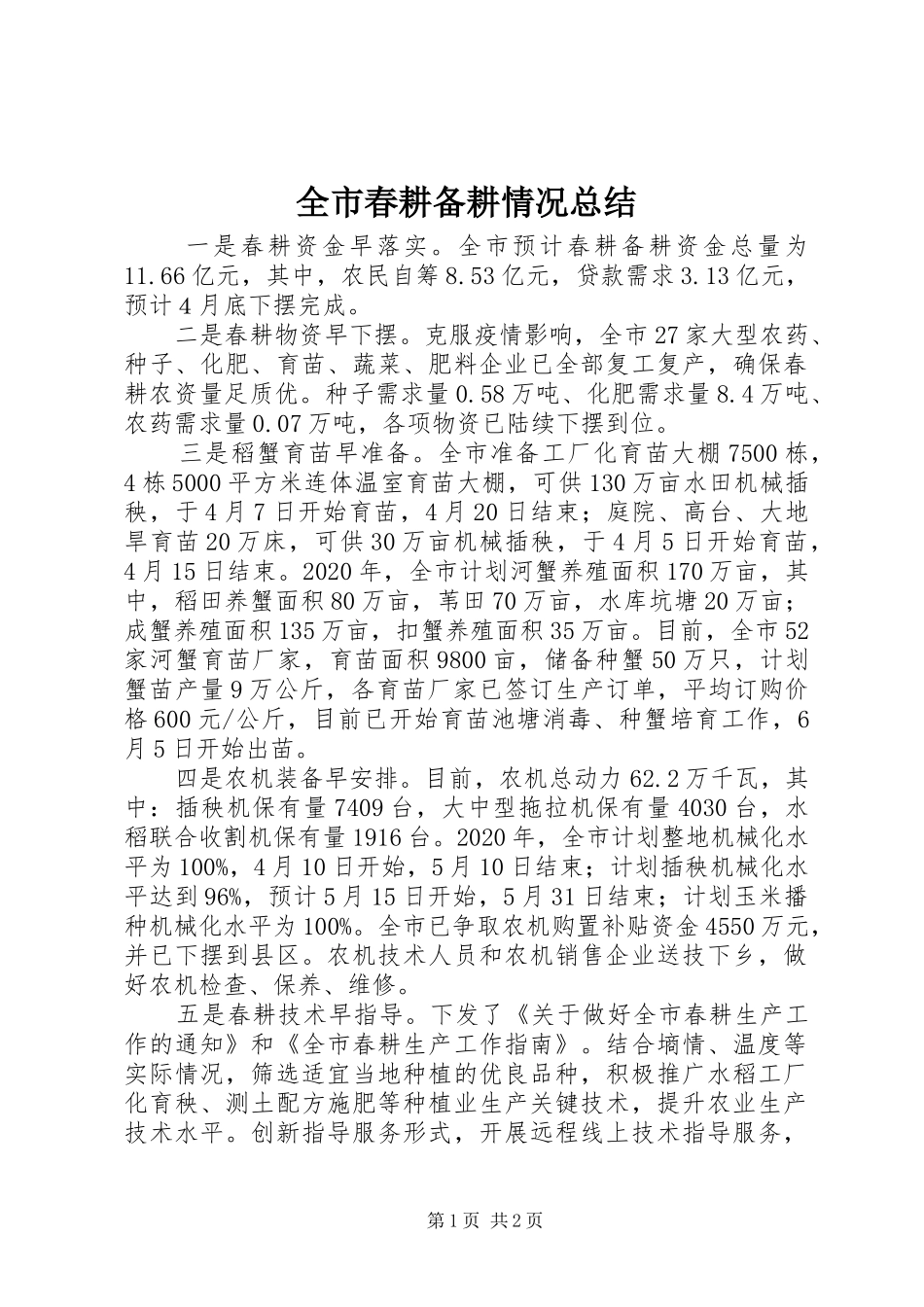 全市春耕备耕情况总结_第1页