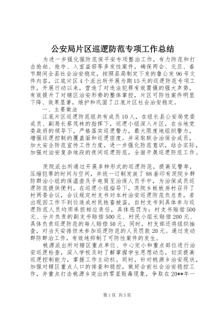 公安局片区巡逻防范专项工作总结