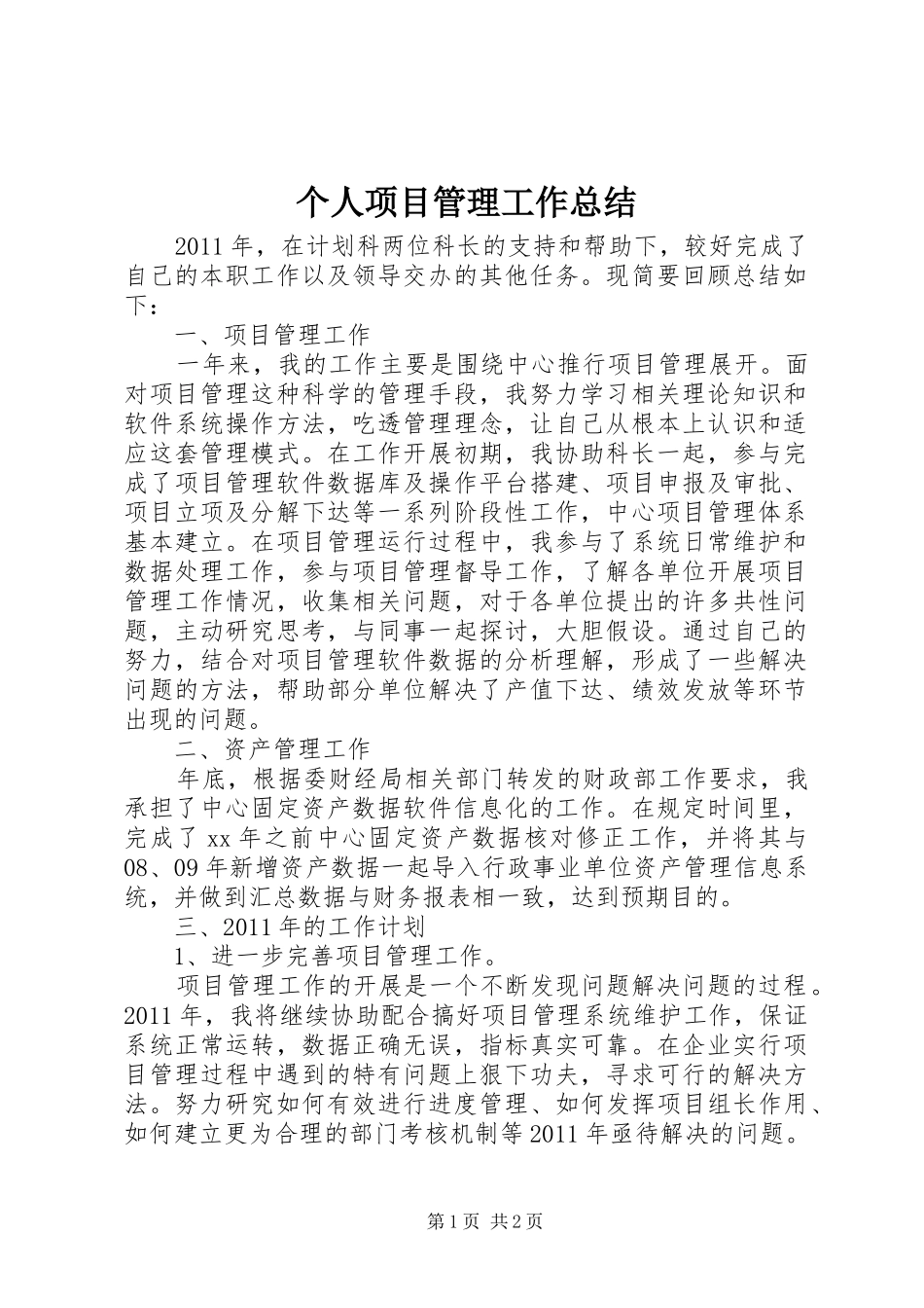个人项目管理工作总结_第1页