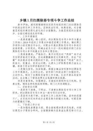 乡镇1月扫黑除恶专项斗争工作总结