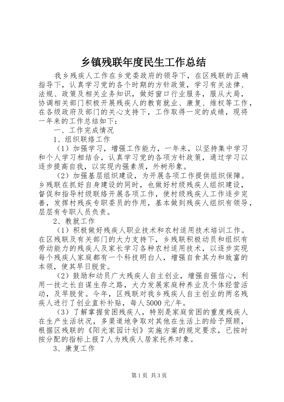 乡镇残联年度民生工作总结_第1页